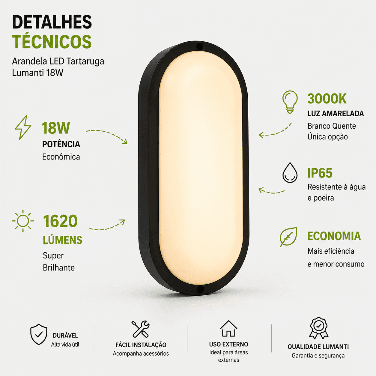 Arandela Tartaruga 18W 3000K IP65 Preta