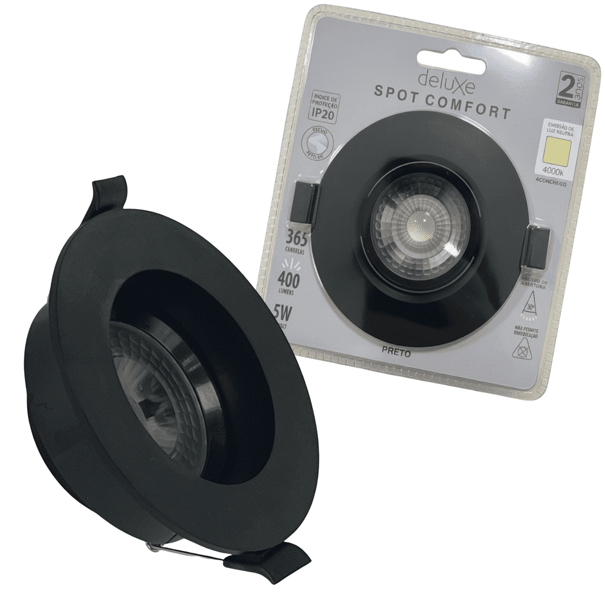 Spot Comfort Redondo 5W 4000K Preto