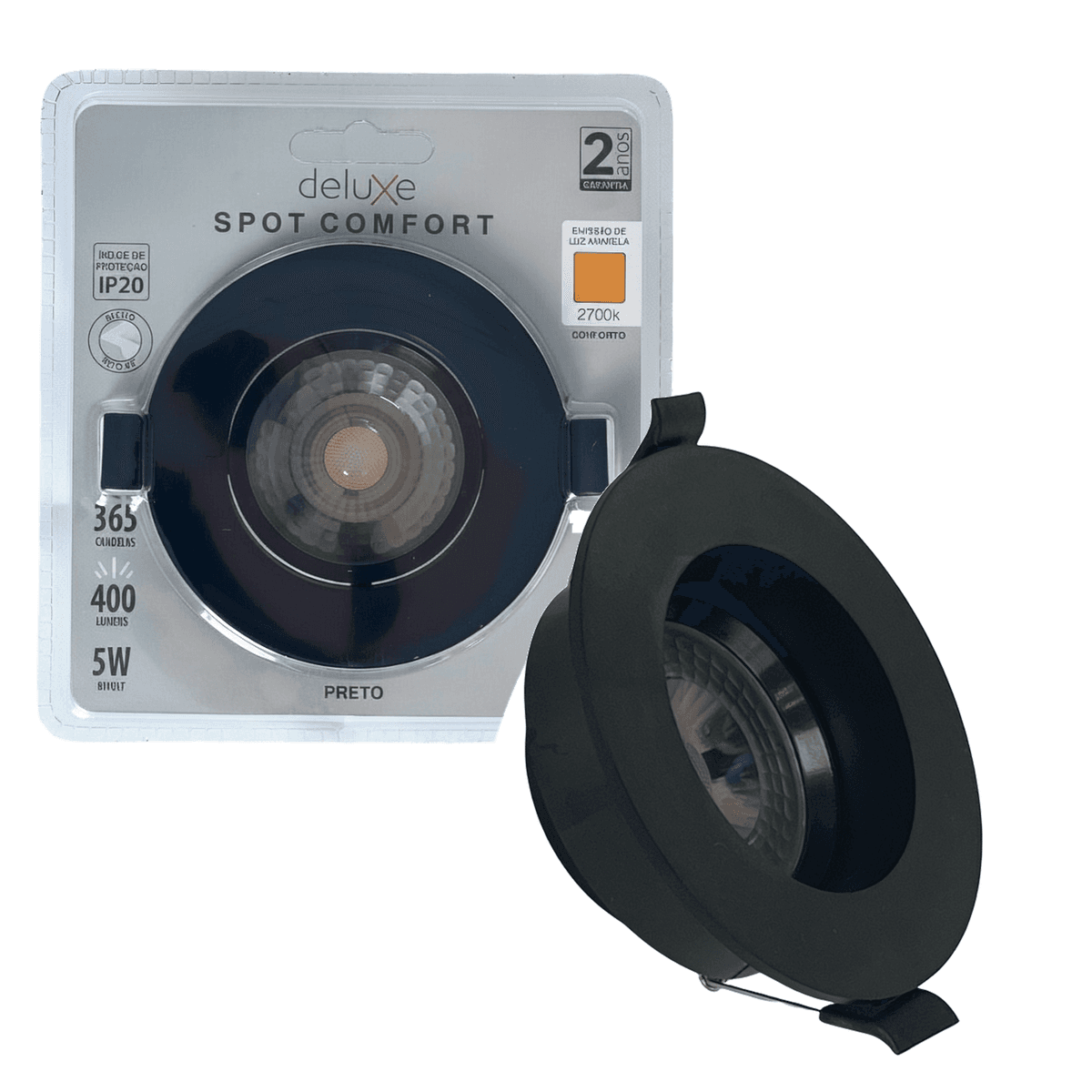 Spot Comfort Redondo Embutir 5W 2700K Preto