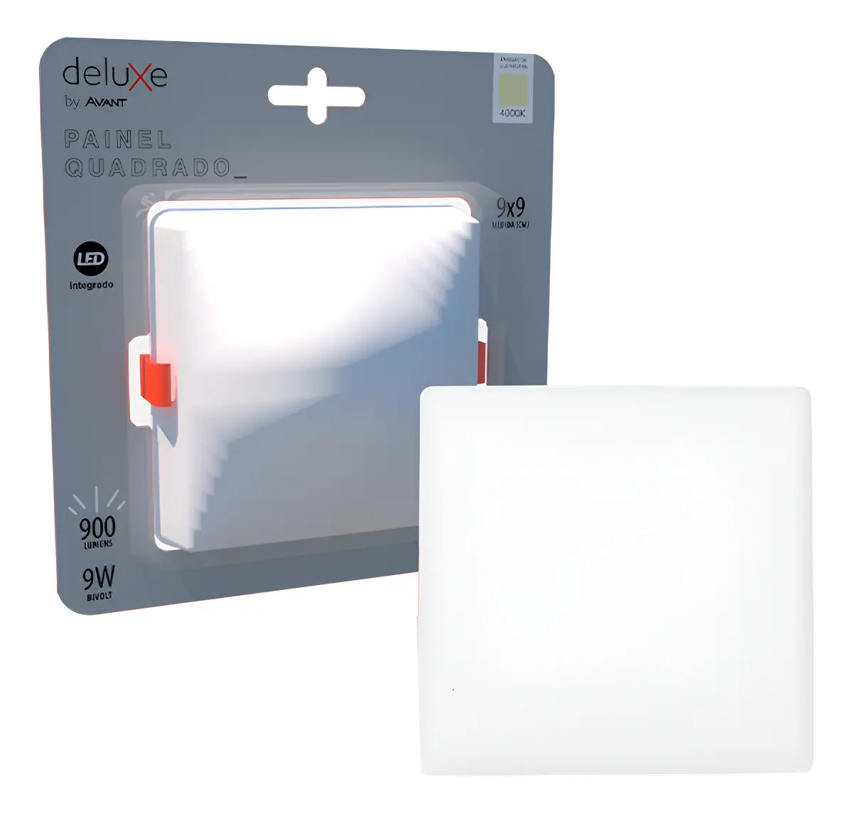 Painel Flat Quadrado Embutir 9W - 4000K